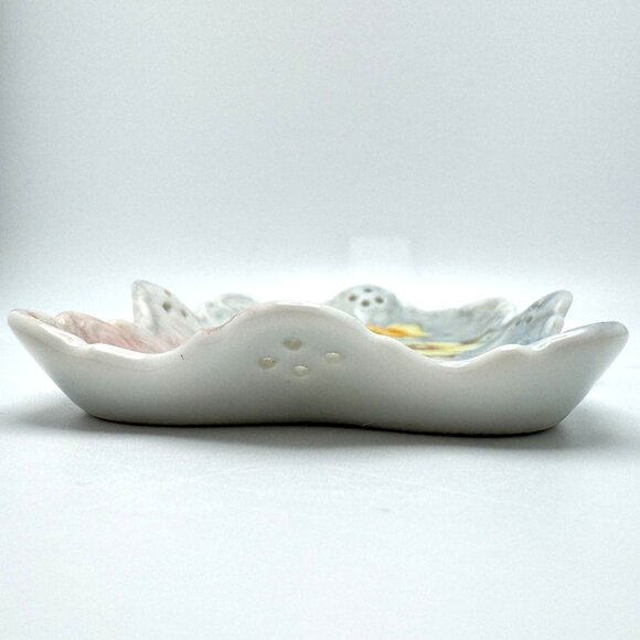 Hand Painted Vintage Yellow FlowerTrinket Tray Signed By Zenas 1940s - Picture 5 of 9